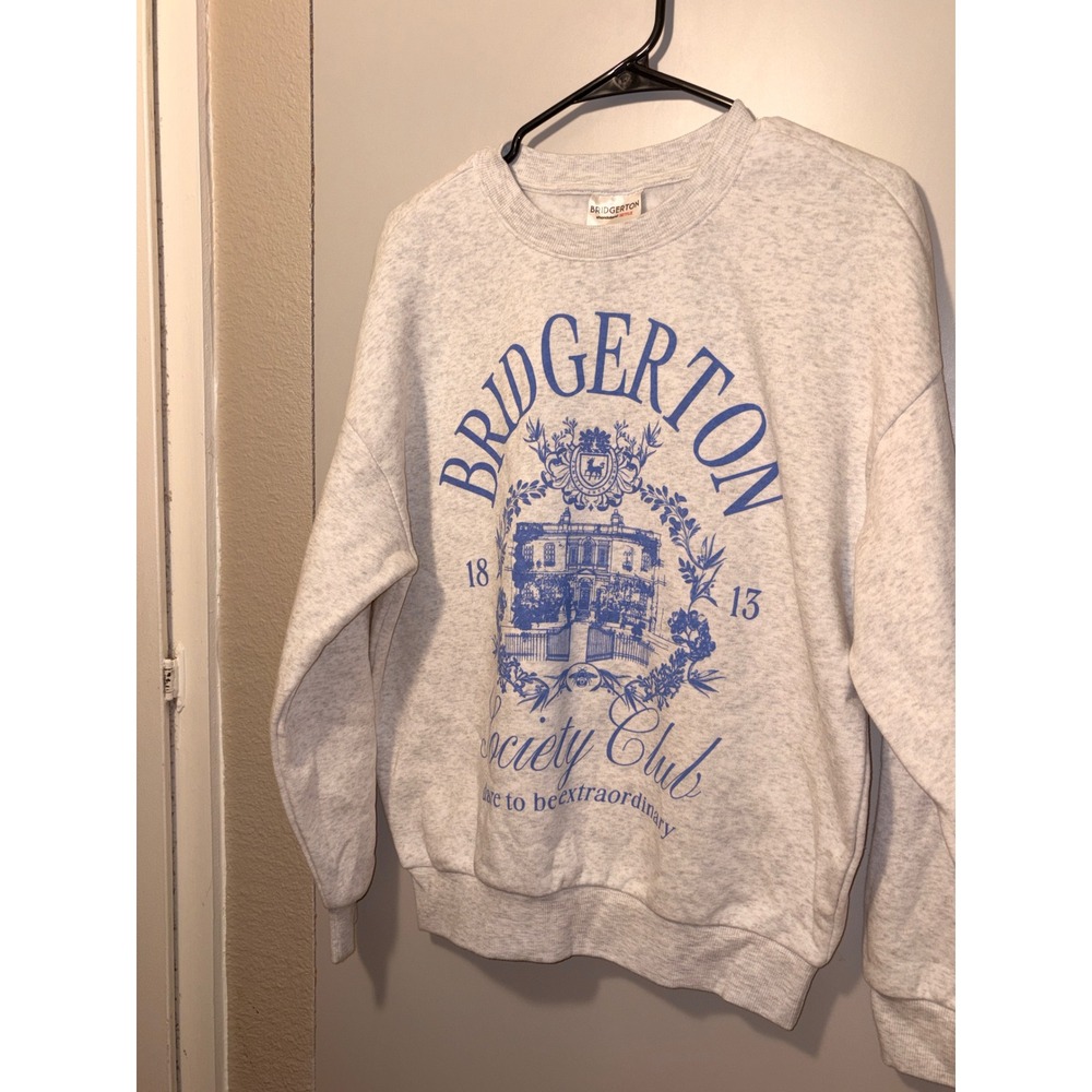 Bridgerton Society Club Netflix Crewneck Sweatshirt Heather Gray XS Shondaland